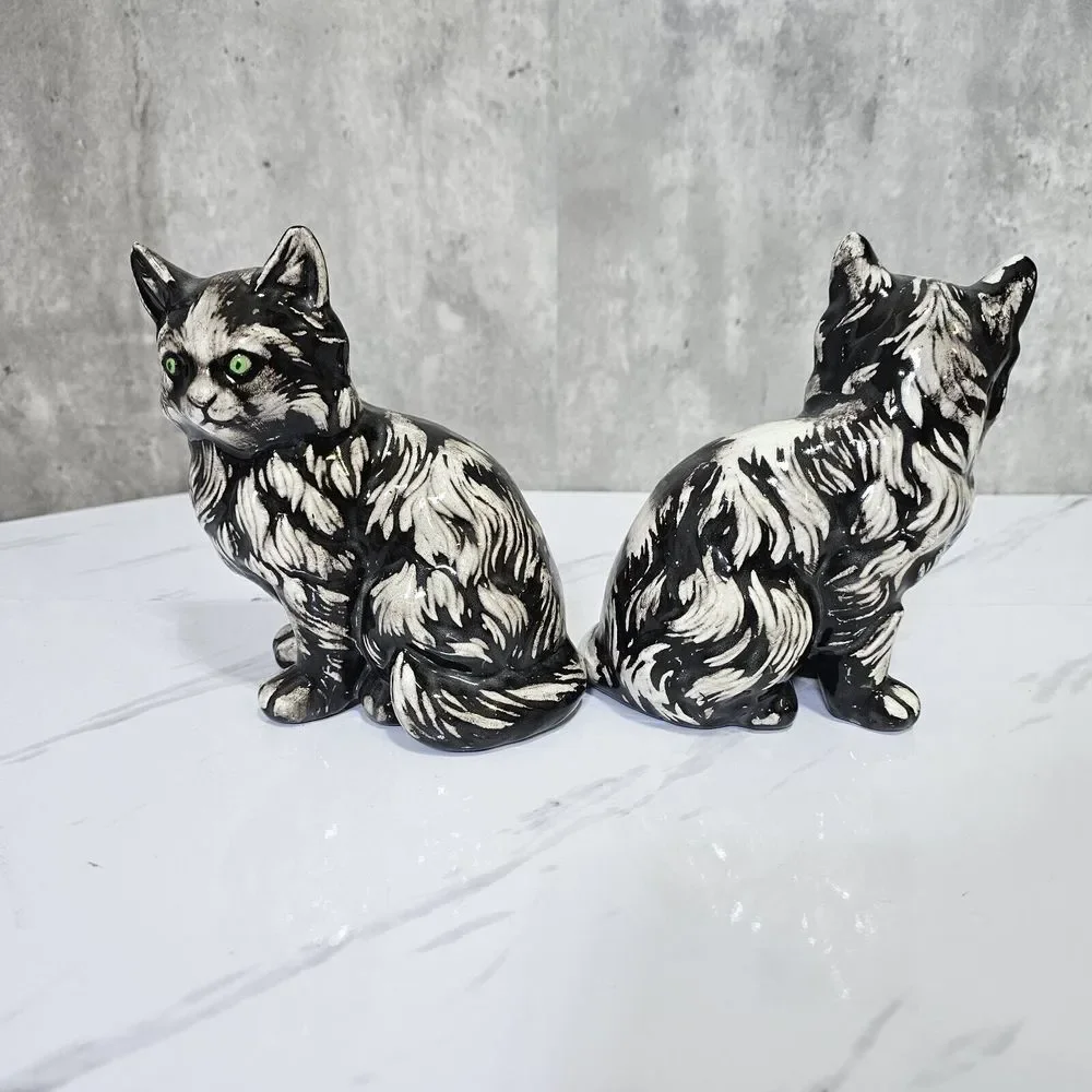 Set of 2 Vintage Ceramic Green Eyes Long Haired Cats Kittens‎ Figurines 5